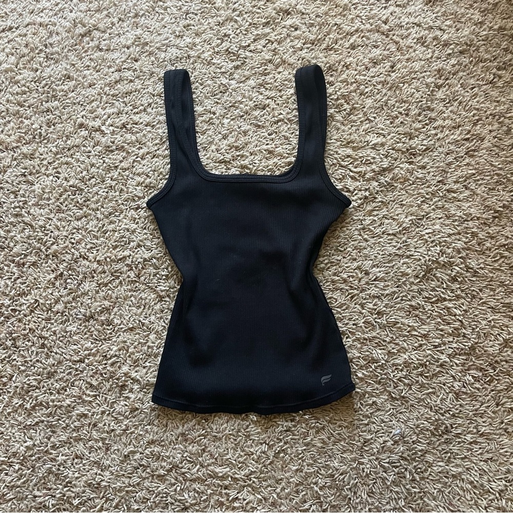 NEW Fabletics Black Ribbed Square-Neck Tank